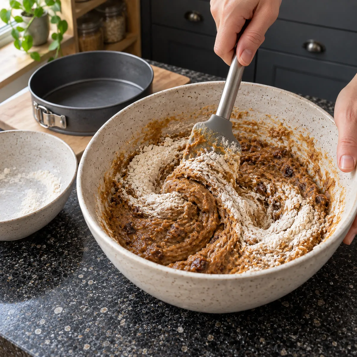 Fold in the dates and flour