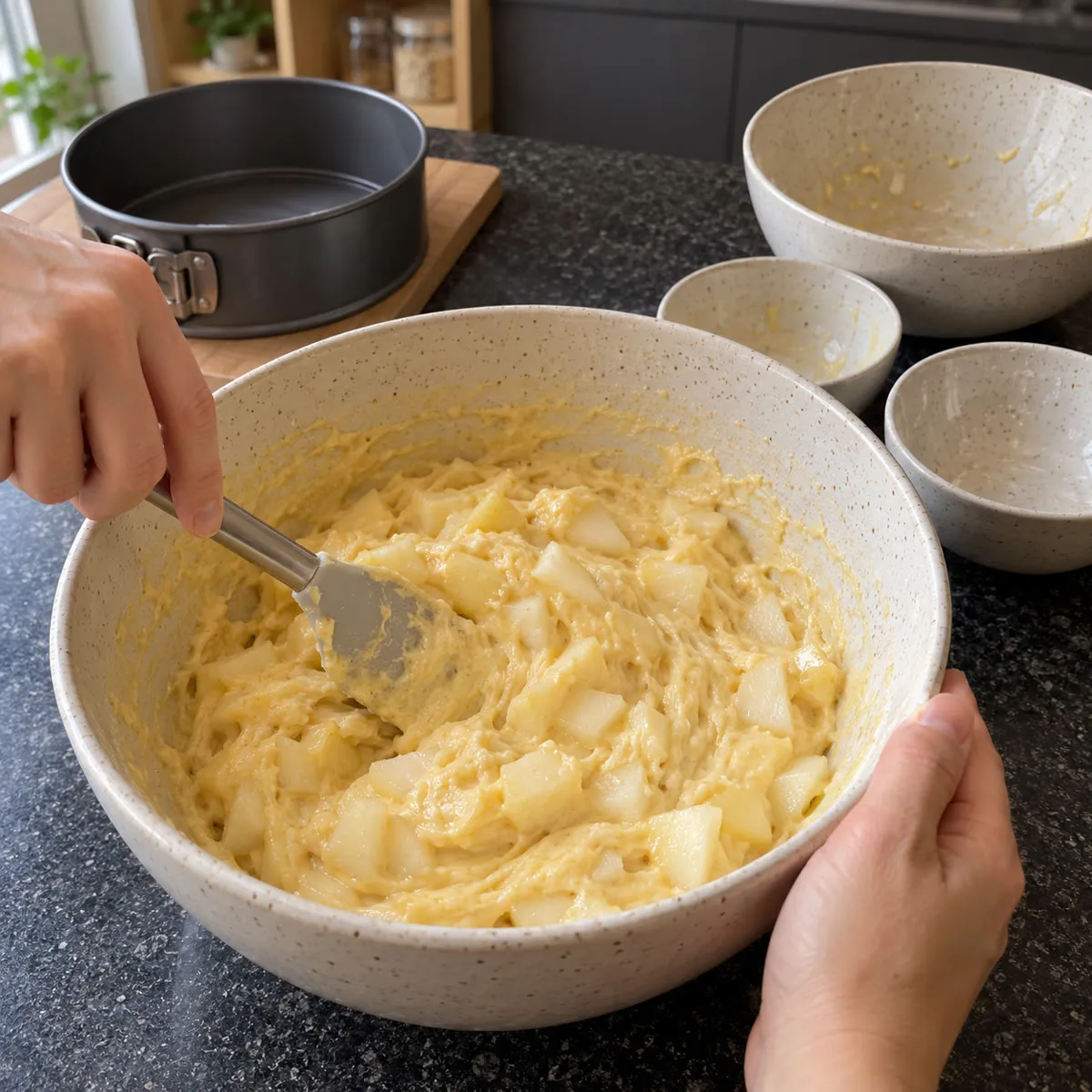 Fold in the remaining cake ingredients