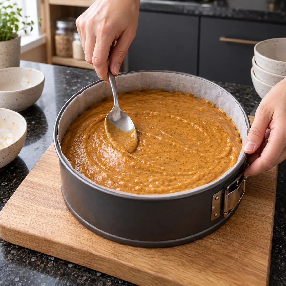 Fill the cake tin