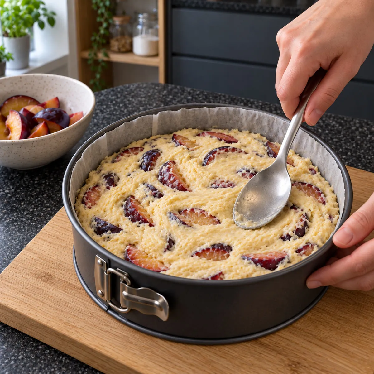 Fill the springform tin