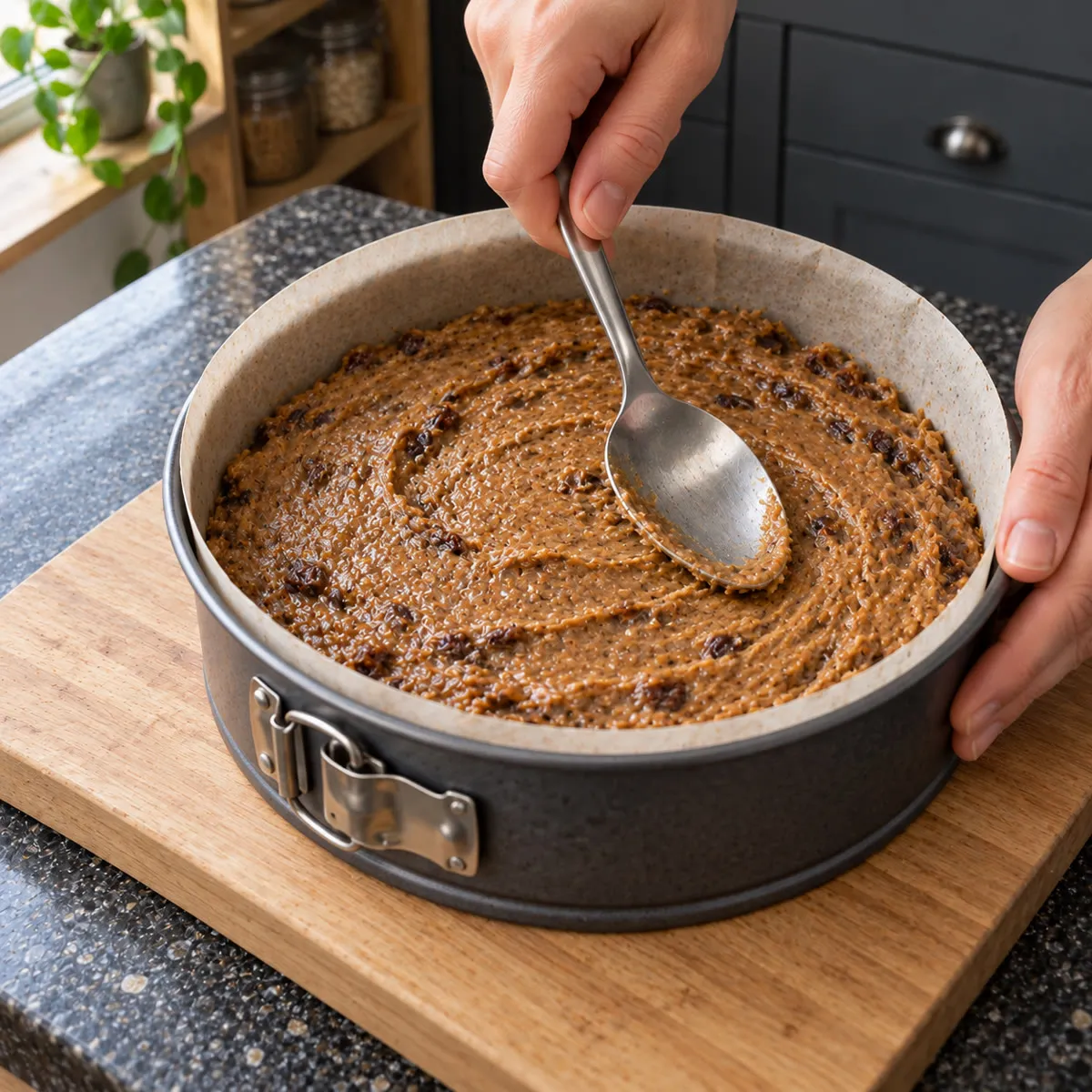 Fill the springform tin