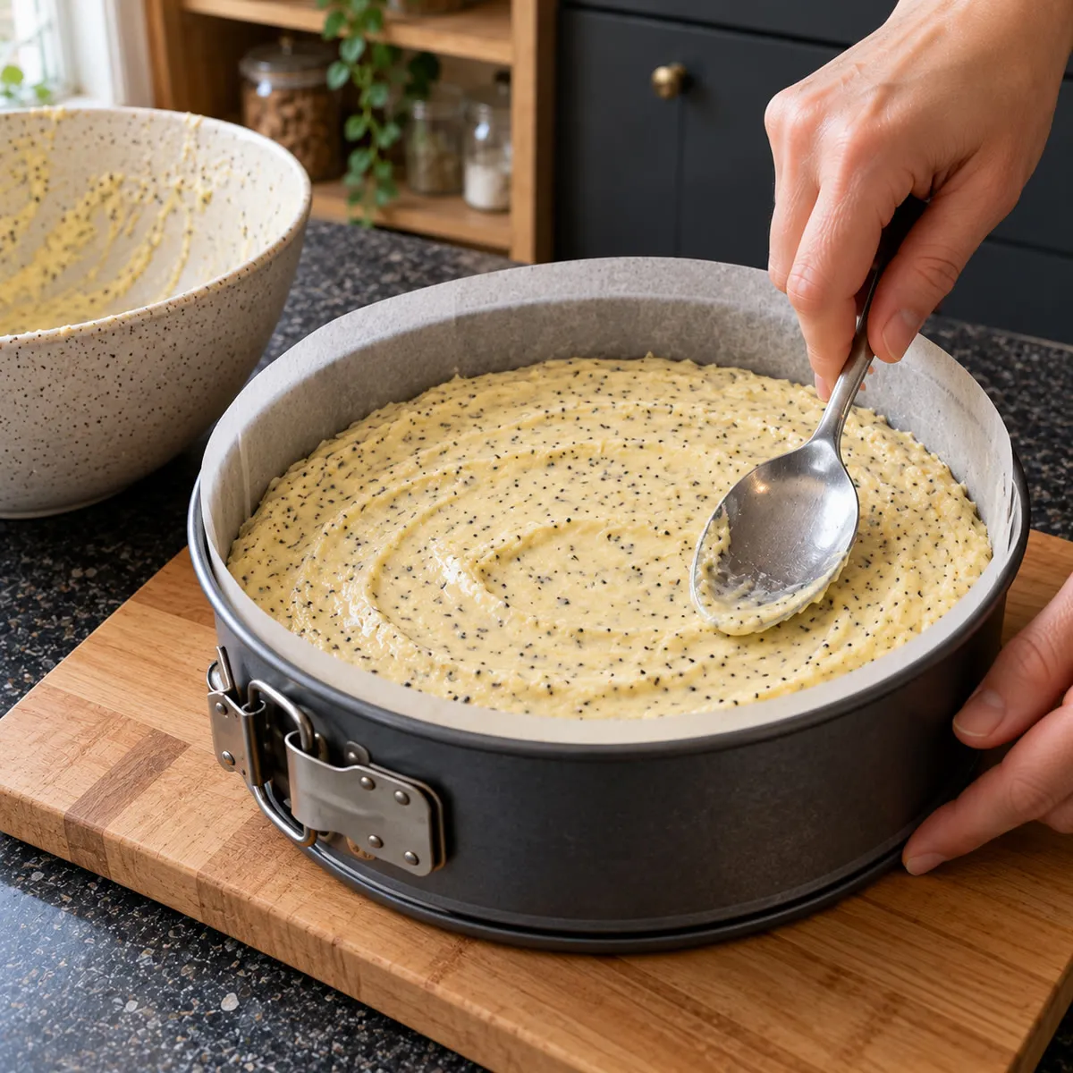 Fill the springform tin