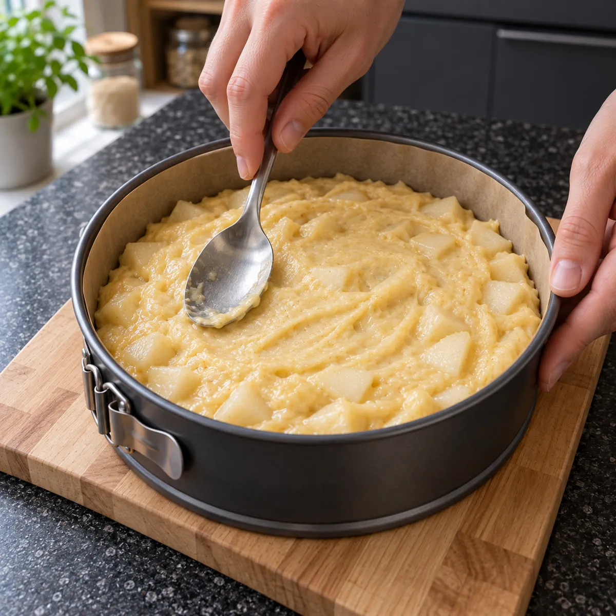 Fill the springform tin
