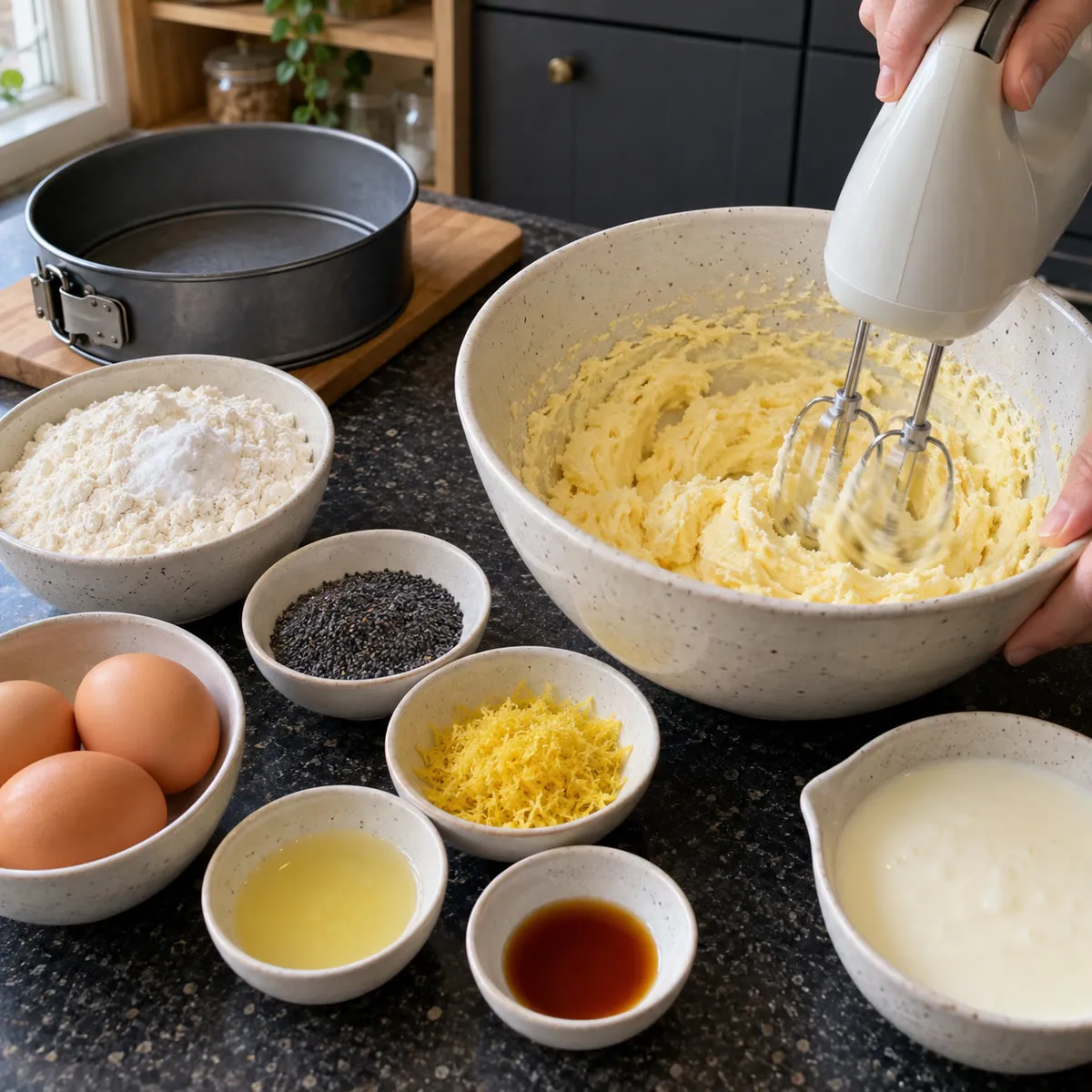 Prepare the tin and cream the butter
